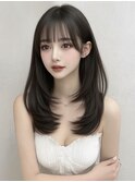 レイヤーカット ロングレイヤー 顔周りカット 暗髪 韓国風ヘア