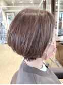 大人可愛い前髪短め☆オン眉前髪ショートボブマロンベージュ