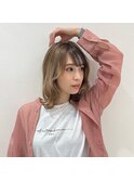 黒髪/グレーベージュ/レイヤーロング/前髪パーマ/高円寺