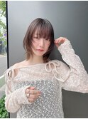大人ミディアムレイヤーボブ前髪ありひし形外ハネ面長K20250607