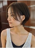 ベビーバングボブルフショコラベージュ小顔効果大人ショート前髪