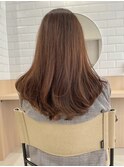 ゆる巻きワンカールセミロング*ピンクブラウン*