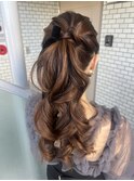 ポニーテール　結婚式ヘアセット　華やかヘア　パーティヘア