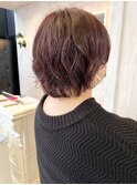 福山市Caaryふんわりウェーブパーマ丸みショートボブ暖色カラー