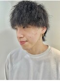 刈り上げツイストスパイラルパーマウルフマッシュメンズヘア
