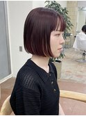 切りっぱなしボブ　赤髪　暖色カラー　レッドブラウン　前髪　re