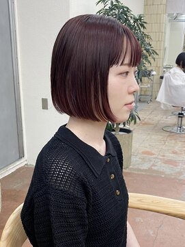 パークレーン アイス イヴェン(park lane ICI yeven) 切りっぱなしボブ　赤髪　暖色カラー　レッドブラウン　前髪　re