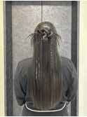 ロングでストレートハーフアップ！カチモリ★パール、リボン