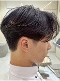 メンズセンターパートウルフセンターパートニュアンスパーマ襟足