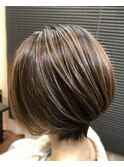 ショートボブ30代40代50代白髪ぼかしハイライト