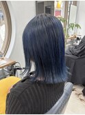 切りっぱなしミディ　ブリーチベースで作る &nbsp;ディープブルー