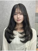 透明感暗髪グレージュ＋柔らかザクザクレイヤー