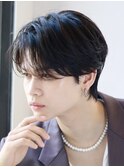 韓国マッシュフェザーパーマニュアンスパーマセンターパート黒髪