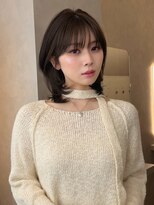 オムニス 表参道(Omnis) 小顔ミディアムレイヤーカット韓国ヘア顔周りレイヤー暗髪カラー