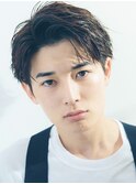 ★アッシュブラックニュアンスパーマウルフ メンズカット 波巻き
