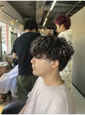 波巻きスパイラルパーマ　ホワイトハイライト　メンズパーマ