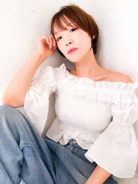 ロンド エメ 柏(Lond aimer) ミニウルフチェリーブラウンブリーチなしショートボブ前髪/柏柏