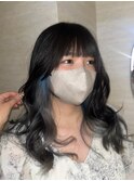ロングレイヤーイヤリングカラーインナーカラーブルーグレー
