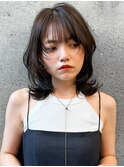 4耳かけボブパーマオリーブベージュボブウェーブミディアム小顔