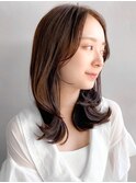 セミディハイライトカラーエアリーカールくびれヘアうる艶髪