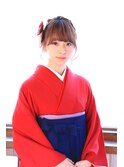 卒業式スタイル　ミディアムアレンジ　袴着付け