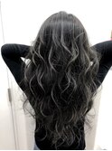 黒髪グラデヘアーオリーブグレー小顔に見せるヘアココアベージュ