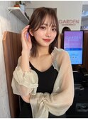 黒髪ボブルフネビージュワンレンくびレイヤーミディアムヘア