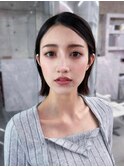 大人ガーリー似合わせカットミディアムレイヤーダークアッシュ