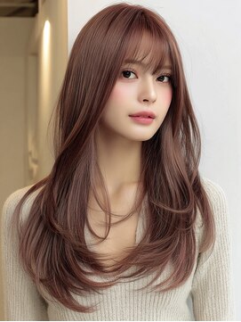 モモ(momo) 顔周りレイヤーロング韓国ヘアダークアッシュ_m0002