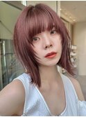 顔まわりレイヤーボブボルドーカラーデザインカラー