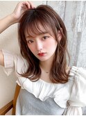 シャギーレイヤーロング韓国ワンホンヘアシースルーぱっつん前髪
