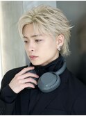 毛流れアップバングメンズホワイトミルクティーベージュ