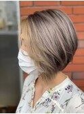 20代30代40代ダブルカラー透明感毛先パーマ肩ライン外ハネ