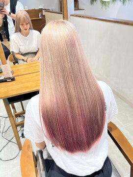 ビューブルー 亀戸錦糸町(VIEW BLUE) 美髪カールピンクブラウンエアリーロングセミディ似合わせ前髪