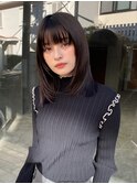 大人可愛い鎖骨ミディレイヤーカット暗髪黒髪小顔前髪ワンカール