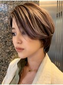 40代50代60代大人ショートボブ/白髪ぼかしハイライト