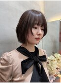 ミルクティーピンクベージュ/レイヤーボブ/韓国巻き顔周りカット