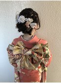 編み込み やわらか シニヨン 振袖 成人式 ヘアセット