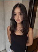 韓国/顔周りレイヤー/ダブルカラー/ベージュ/前髪新潟長岡宮関◆