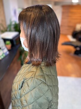 アークスヘアー 大人可愛いワンカール肩ラインココアブラウン