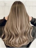 デザインカラーレイヤーカットウェットヘアオリーブベージュ白髪