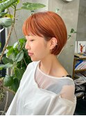 オレンジカラー ショート ボブ ショートボブ ブリーチ オレンジ 