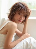 大人小顔艶髪ゆるふわウェーブアプリコットオレンジハイライト