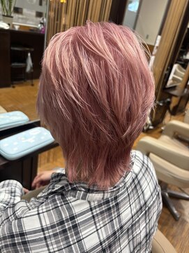 【ハイトーンカラー】メンズウルフ×ピンクカラー