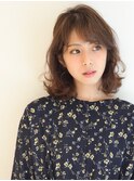 外ハネ/フェミニン/ココアブラウン/ふわミディ/たまプラーザz2