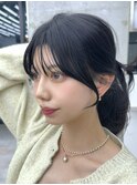 美髪カールアッシュグレー韓国レイヤーロングセミディ顔周り前髪