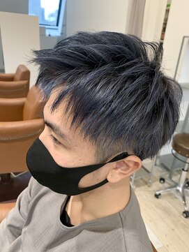 ルーツ(ROOTS) ブリーチあり/ネイビーカラー×メンズショート