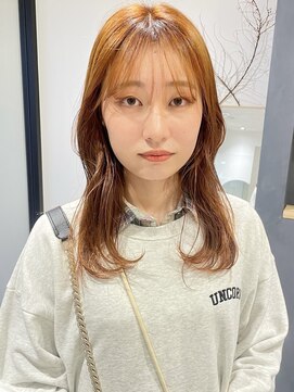 ラミエバイメルト 下北沢(lamie by melt) 小顔くびれレイヤーブリーチなしダブルカラーオレンジベージュ