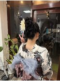 ゆるふわ編み込みうなじアップヘア着物 浴衣 祭り