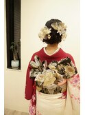 編み込みボリュームアップヘア結婚式成人式卒業式和装まとめ髪
